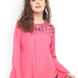 Mayra Women Pink Embroidered A-Line Top-image-41