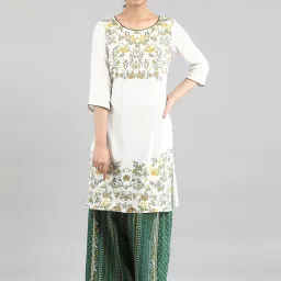 Aurelia White Floral Print Straight Kurta image 1