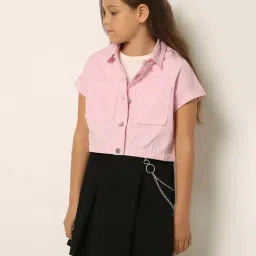 VERO MODA GIRL Pink Cotton Relaxed Fit Shirt-image-61