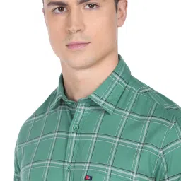 Ad By Arvind Green Cotton Slim Fit Checks Shirt image 4