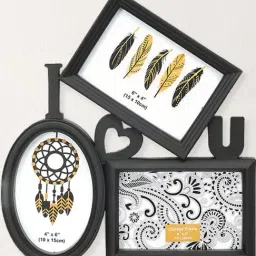 @Home Black Polypropylene I Love You 3 Pictures Collage Photo Frame-image-43