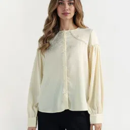 Elle Women Cream Solid Crew Neck Pure Cotton Top-image-70