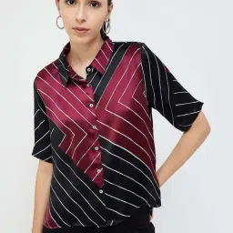 Code by Lifestyle Black & Maroon Striped Shirt-picture-43