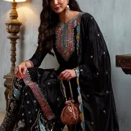 INDIAN POSHAK Ethnic Motifs Embroidered Sequinned Kurta With Palazzos & Dupatta image 2