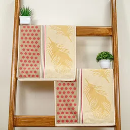 RANGOLI 2-Pcs Beige & Red Printed Cotton Highly Absorbent 470 GSM Hand Towel image 1