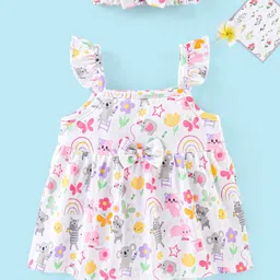 Babyhug 100% Cotton Knit Sleeveless Onesies with Hair Koala Print - White-picture-19