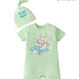 Babyoye 100% Cotton With Eco Jiva Finish Half Sleeves Romper With Teddy & Dolphin Print - Green-picture-48