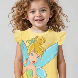 Babyhug Disney  100% Cotton Knit Frill Sleeves Top With Disney Princess Graphics  - Yellow-image-22