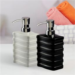 Kookee Ceramic Soap Dispenser liquid handwash pump for Bathroom, Set of 2, Grey/Black (10538)-350 ml-picture-37