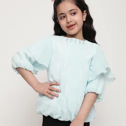 ISHTI Three Fourth Sleeves Lurex Striped Top - Sky Blue-picture-38