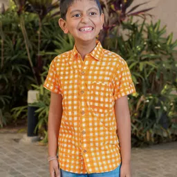 Vastrarth Cotton Half Sleeves Checked Shirt - Orange-picture-23