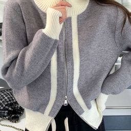 StyleCast Women Colourblocked Mock Collar Front-Open Sweaters-picture-4
