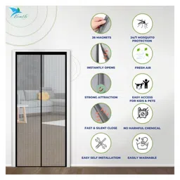 Evafly Mosquito Net for Door Fiberglass Magnetic Curtain Auto Closing Insect Screen for All Door Types with Self Adhesive Hook Tape(210X75cm,Grey) image 2