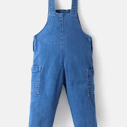 Bonfino Cotton Spandex Knit Sleeveless Dungaree with Floral Embroidery - Blue image 2