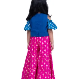 Twisha Cotton Woven Cold Shoulder Half Sleeves Club & Flamingo Foil Printed Crop Top & Sharara Set - Blue & Pink image 3