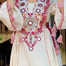 Brand Hill Women Ethnic Motifs Embroidered Mirror Work A-Line Kurta with Palazzo image 5