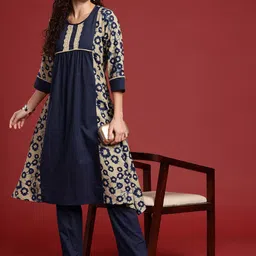 Anouk Printed Pure Cotton Kurta with Trousers image 1
