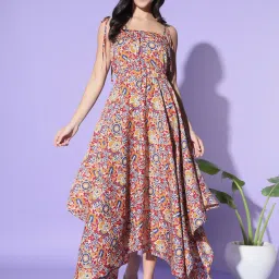 Trend Arrest Multicolor Floral Print High-low Dress image 1