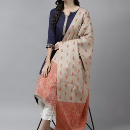 Cayman Beige & Orange Motifs Printed Shawl image 2