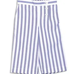 Tommy Hilfiger Girls Blue Striped Regular Fit Trousers image 1