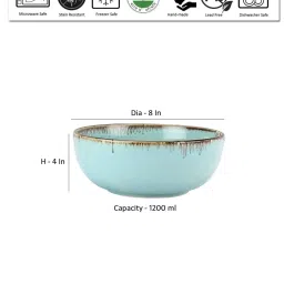 VarEesha Tranquil Sage Green Ceramic Serving Bowl (1.2 L) image 4