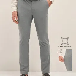The Bear House Grey Polyester Slim Fit Solid Formal Trousers image 4