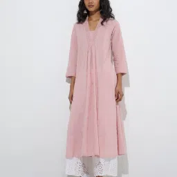 Utsa by Westside Light Pink Embroidered Cotton A-Line Kurta image 1