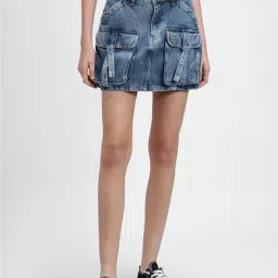 Forever 21 Blue Cotton Mini Skirt-image-0