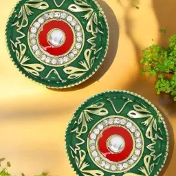 OOMPH Green Meenakari & Kundan Large Ethnic Stud Earrings For Women-image-25