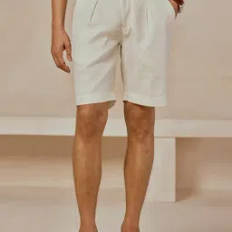 Andamen Off White Linen Blend Regular Solid Shorts-picture-18