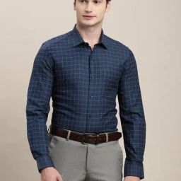 Turtle Blue Cotton Slim Fit Checks Shirt-picture-8