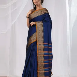 Unnati Silks Blue Cotton Woven Saree With Unstitched Blouse image 1