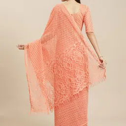 Saree mall Peach-Coloured Woven Design Supernet Saree image 2