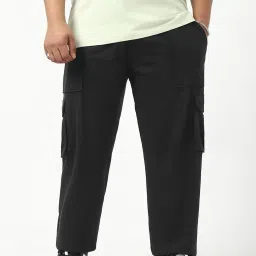 Bewakoof Black Blended Relaxed Fit Solid Cargo Joggers image 1