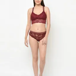 Da Intimo Maroon Lace Bralette With Bikini Panty image 1