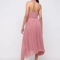 Cover Story Pink Georgette Embroidered Flared Fit A-Line Dress image 2