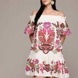 Label Ritu Kumar Off White Loose Fit Floral Print Dress image 1