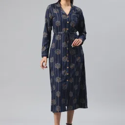 Cottinfab Blue Printed A Line Dress image 1