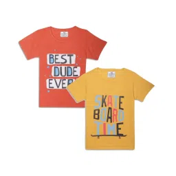 Vimal Jonney Kids Yellow & Red Printed T-Shirt (Pack of 2) image 1