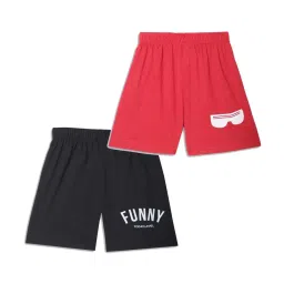 Vimal Jonney Kids Red & Black Printed Shorts (Pack of 2) image 1