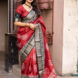 Saree Mall Maroon Silk Self Saree with Blouse Piece image 1