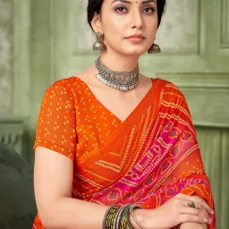 Saree Mall Orange Chiffon Self Saree with Blouse Piece image 1
