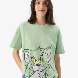 The Souled Store Mint Green Cotton Printed Oversized T-Shirt image 1