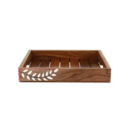 VarEesha Snow Leaf Brown Sheesham Wood Square Serving Tray image 2