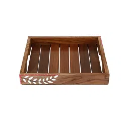 VarEesha Snow Leaf Brown Sheesham Wood Square Serving Tray image 3