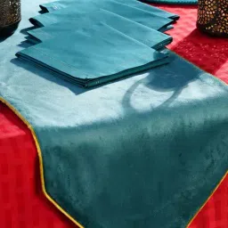 Maspar Dazzle Blue Cotton Blend 4 Seater Runner & Napkins - Set of 6 image 3