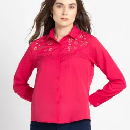SHAYE Pink Self Design Shirt image 1