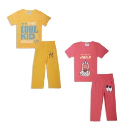 Vimal Jonney Kids Yellow & Pink Printed T-Shirt Set image 1