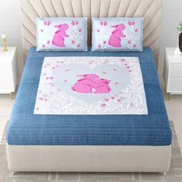 Living Roots Printed Blue 300 TC Cotton Bedsheet with 2 Pillow Covers image 1