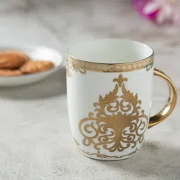 Clay Craft Printed White Ceramic Coffee Mugs - Set Of 2 (350 ml each) image 1